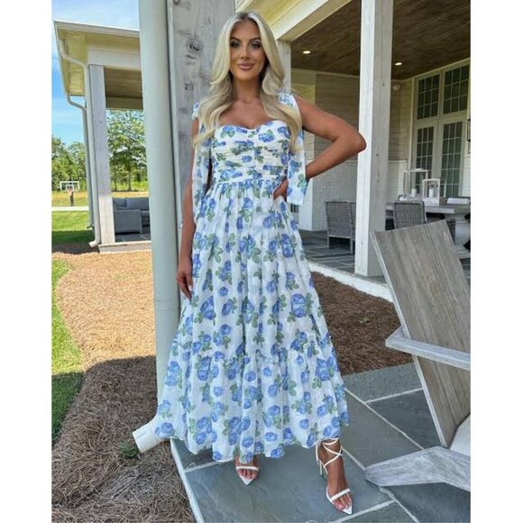 PETAL & PUP Floret Bow Strap Midi Sundress in Blue Size Large - Picture 2 of 10